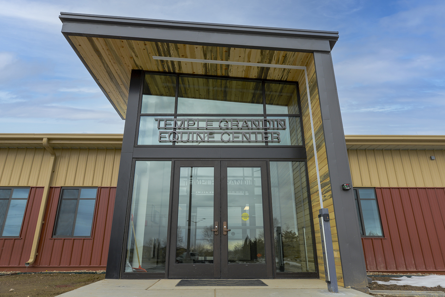 Building entrance with Temple Grandin Equine Center sign