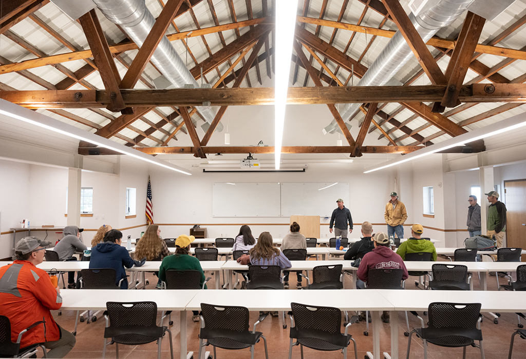 class lecture in restored agricultural out building