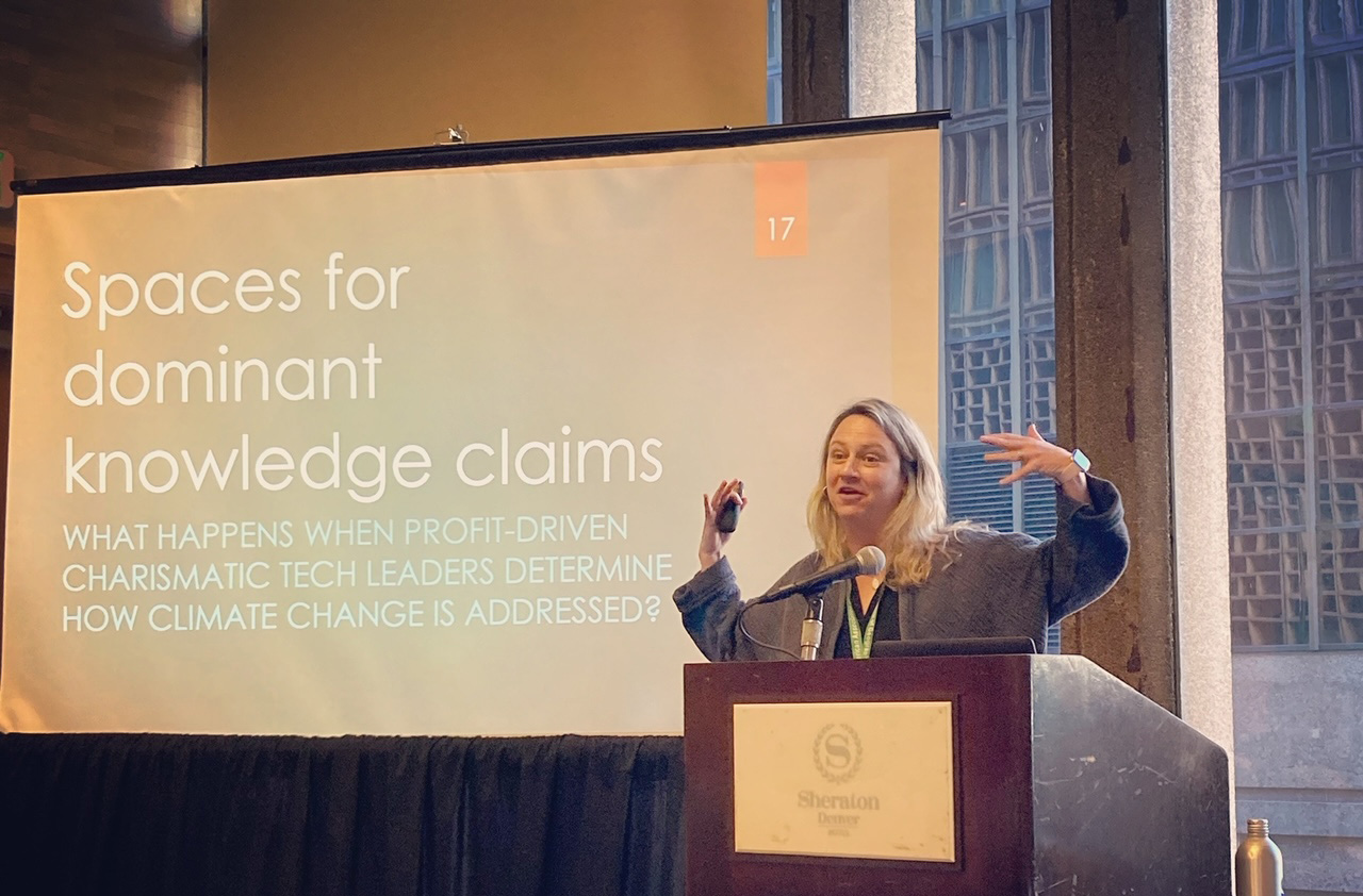 Lauren Gifford speaks about spaces for dominant knowledge claims at an event.