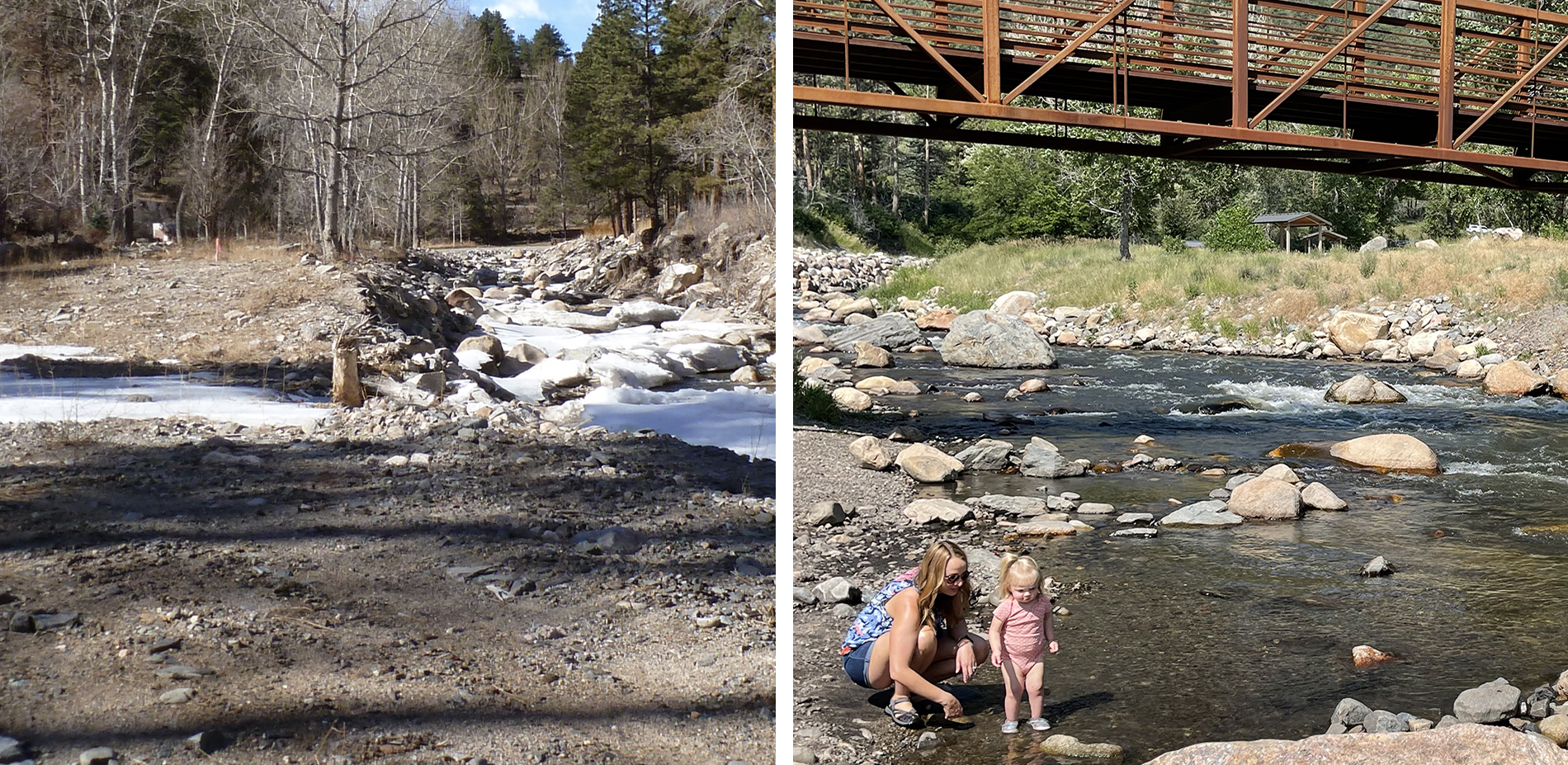 Before and after: River restoration at Viestenz-Smith Mountain Park in the Big Thompson River Canyon after the 2013 flood.